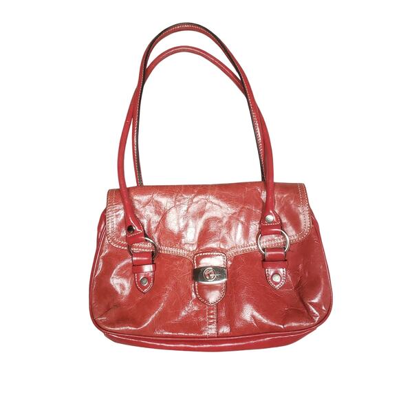 Vintage Giani Bernini Leather Red Patent Leather Shoulder Hand Bag Purse Pockets - Picture 1 of 16